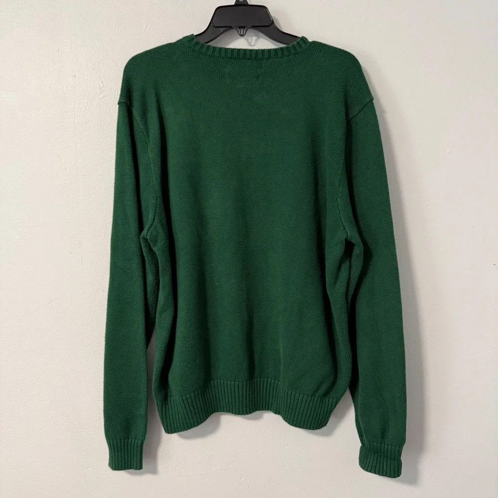 Polo Ralph Lauren Mens XXL Green Cotton Crewneck Sweater‎ Orange Pony Logo